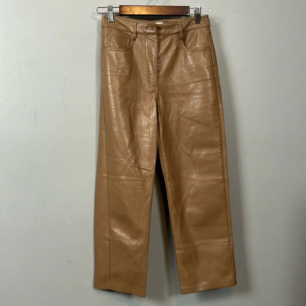 Wilfred Faux Leather Vegan Tan Melina Pants size 2 - Picture 3 of 15